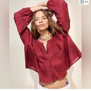 AERIE Crochet Sleeve Top NWT